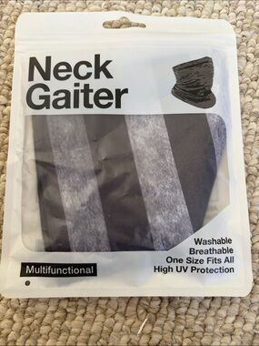 Striped Neck Gaiter Face Mask - Black and Gray